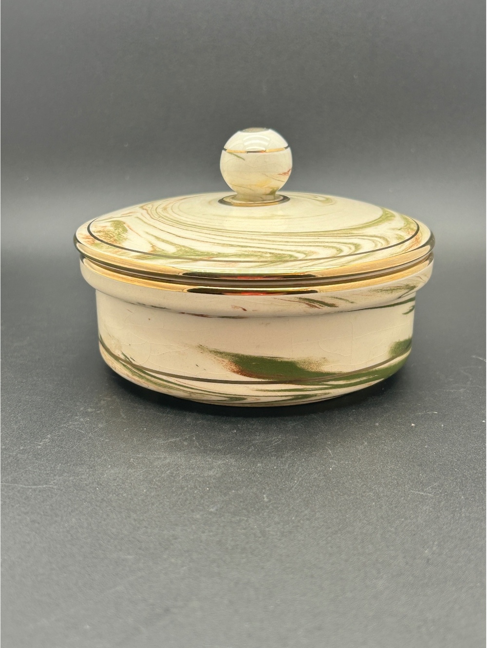 Vintage Greek Anapale Ceramic Trinket Dish with 24k Gold